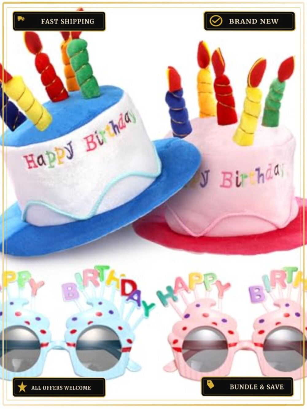 Plush Birthday Cake Party Hats Set with Sunglasses Adults